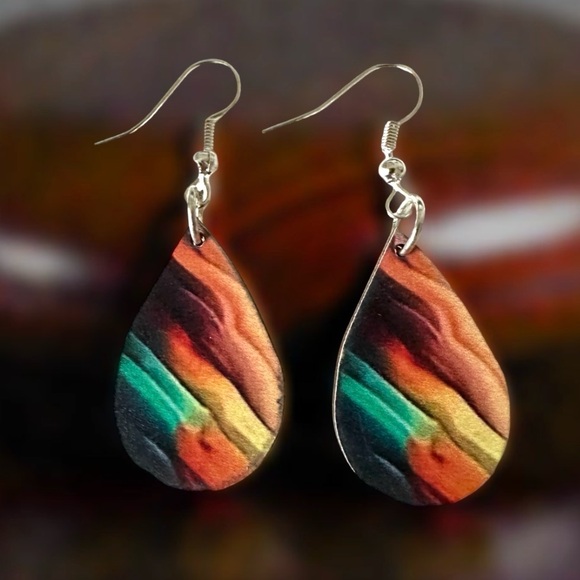 Jewelry - ⭐️ 5 for $25 Bohemian Wood Abstract Teardrop Hoop Fashion Earrings